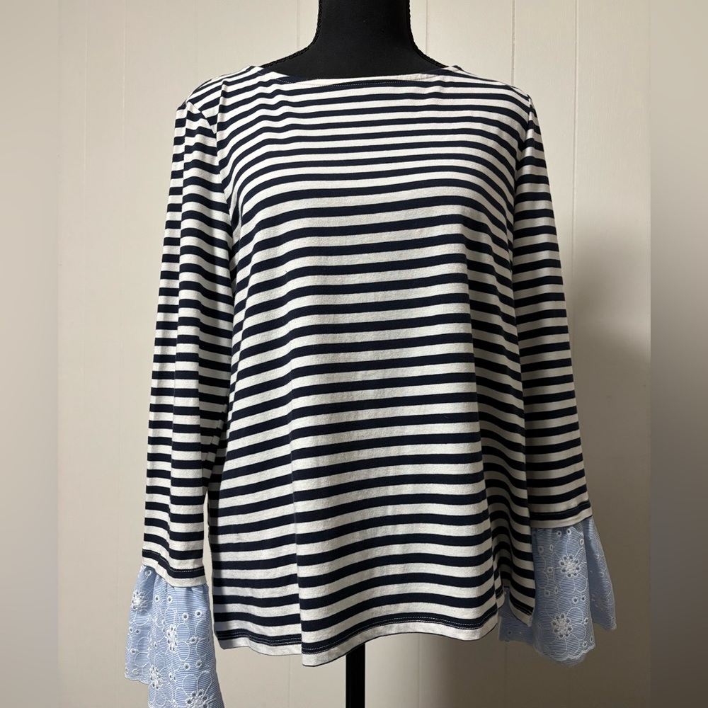 Women’s striped blouse, with floral and lace design on back and sleeves